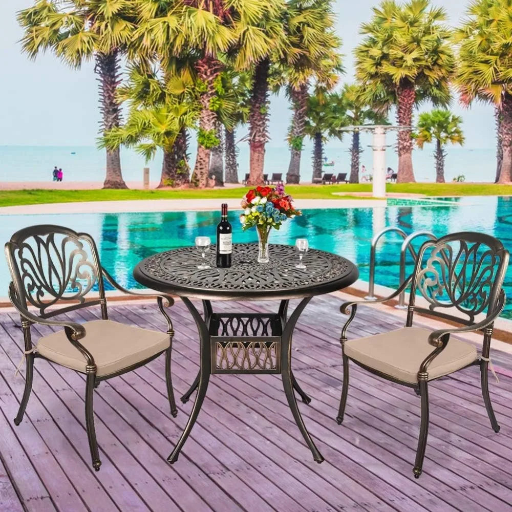 DAFIFY 3 Piece All Weather Cast Aluminum Outdoor Patio Dining Set